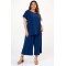 Set Blouse round neck and Pants Cullotes 3/4 blue