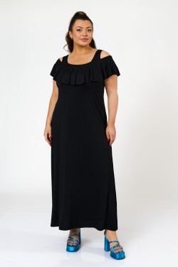 Dress viscose off shoulder with ruffled sleeves black