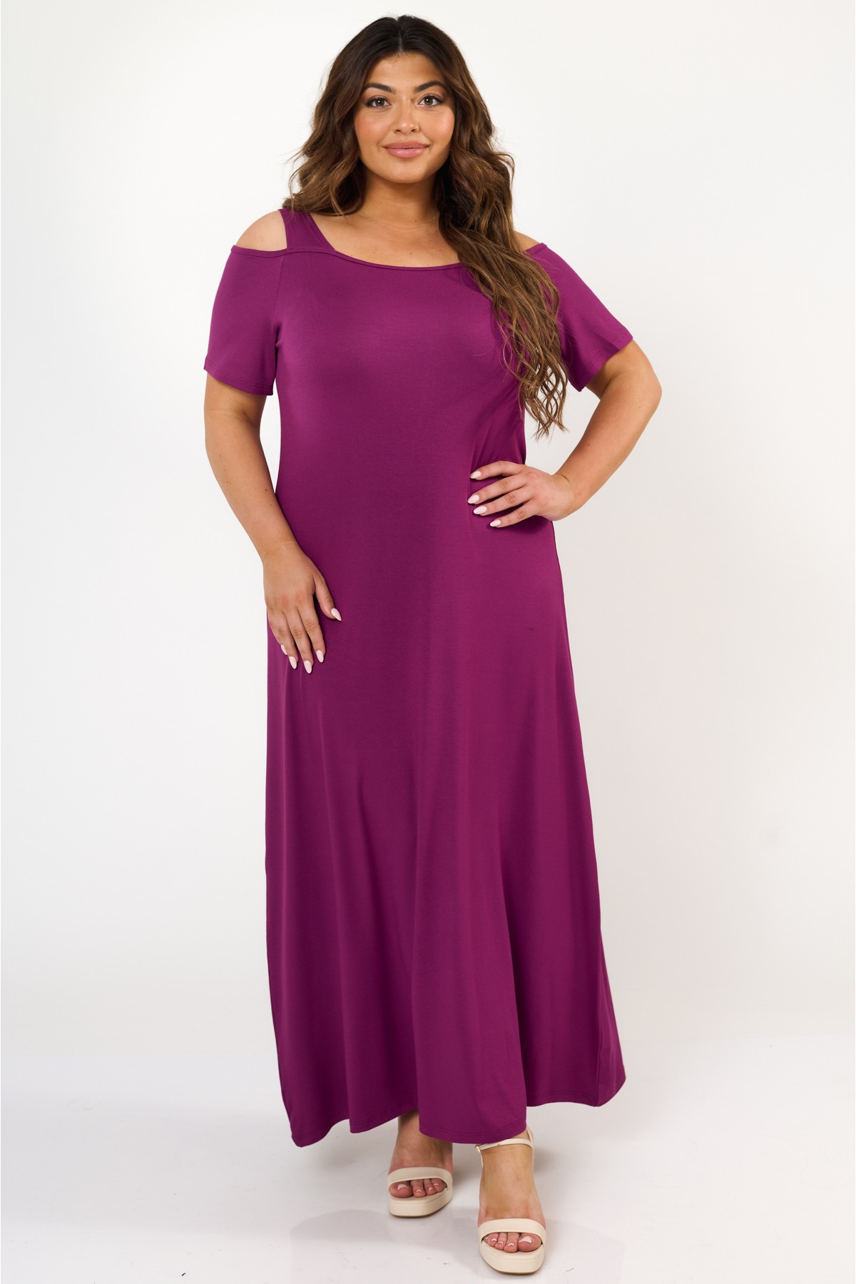 Kleid Viscose schulterfrei mit Ärmeln violet