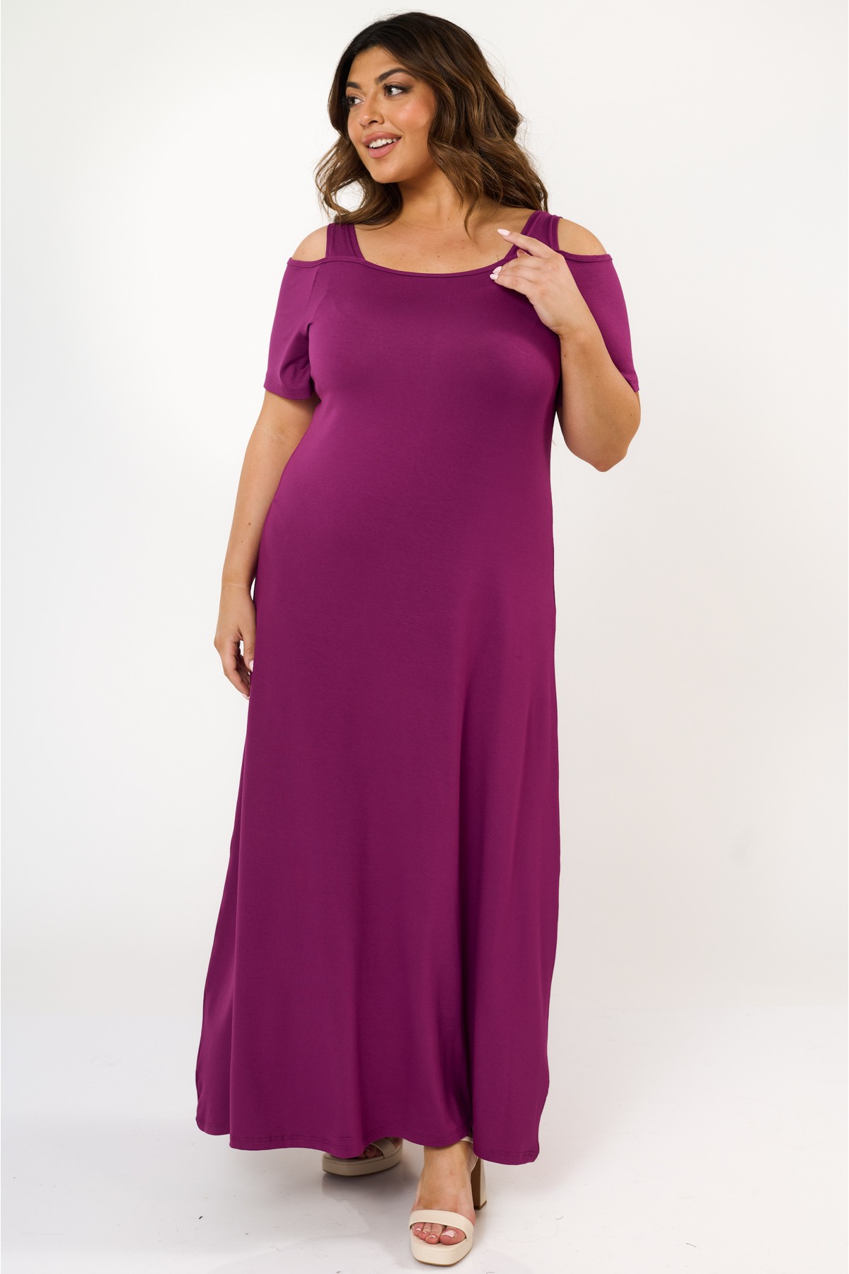 Dress viscose off shoulder with sleeves violet