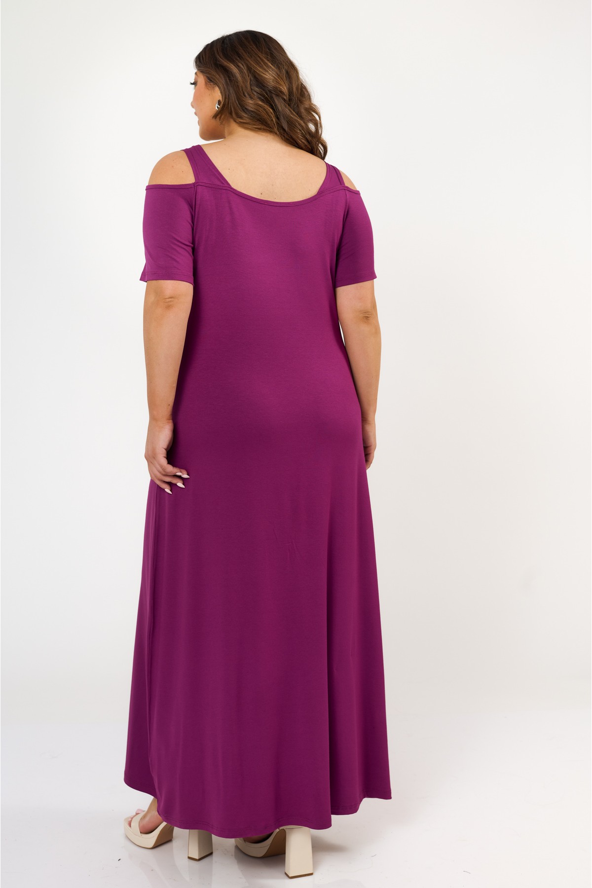 Dress viscose off shoulder with sleeves violet