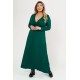 Dress maxi viscose long sleeves with knot cypress green