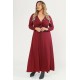 Kleid Maxi VIskose lange Ärmel Zierknoten bordeaux rot 