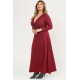 Dress maxi viscose long sleeves with knot bordeaux