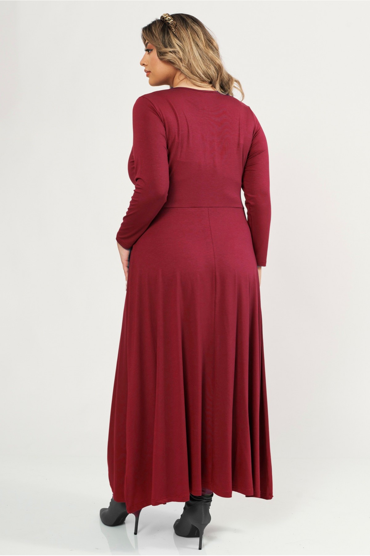 Kleid Maxi VIskose lange Ärmel Zierknoten bordeaux rot 