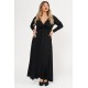 Dress maxi viscose long sleeves with knot black