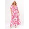 Dress maxi short sleeves knot printed Fuschia pink 