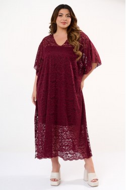 Lace kaftan dress with removable petticoat Cherry red