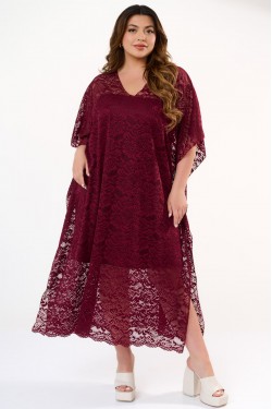 Lace kaftan dress with removable petticoat Cherry red