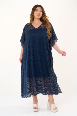 Lace kaftan dress with removable petticoat blue