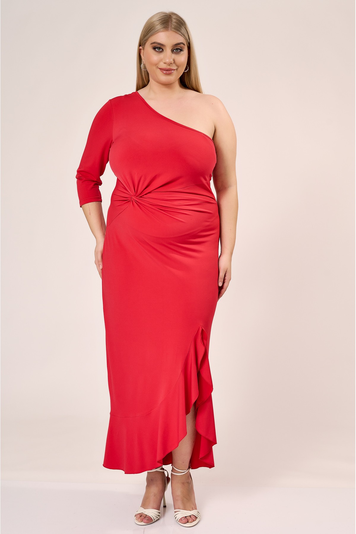 Dress maxi knotted with one shoulder  super jersey Red