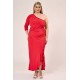 Dress maxi knotted with one shoulder  super jersey Red