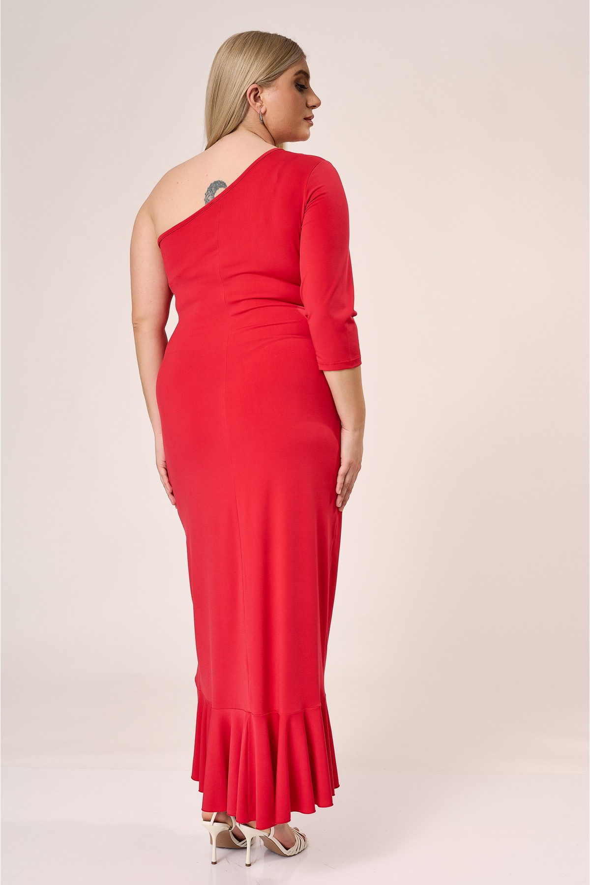 Dress maxi knotted with one shoulder  super jersey Red