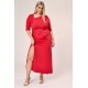 Dress maxi gathered on the front with  a slit  in the front and back super jersey Red