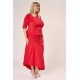 Dress maxi gathered on the front with  a slit  in the front and back super jersey Red