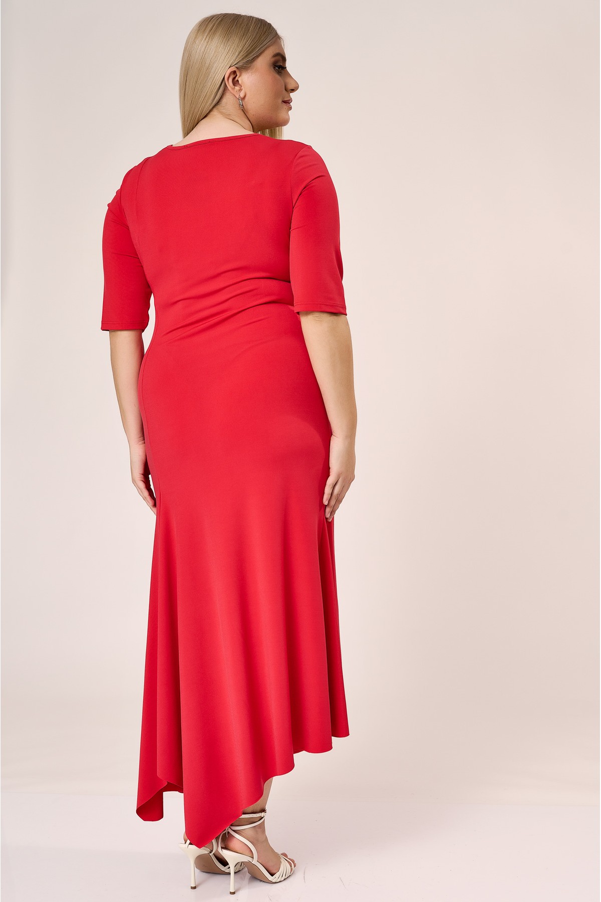 Dress maxi gathered on the front with  a slit  in the front and back super jersey Red