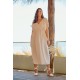 Dress  wrapped wrinkled look with elastic waist Beige 