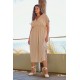 Wickelkleid Knitterlook mit elastischer Taille  Beige