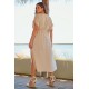 Wickelkleid Knitterlook mit elastischer Taille  Beige