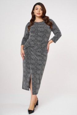 Dress knot on the side maxi lurex long sleeves Silver