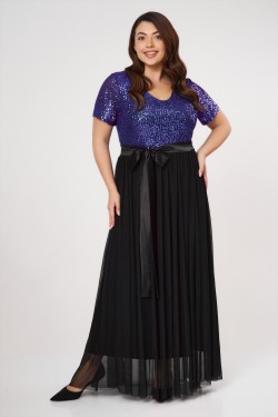 Kleid Maxi  Glitter Super Jersey lange Ärmel Zierknoten Schwarz