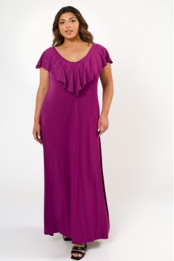 Dress maxi viscose ruffled with criss crossed back violet