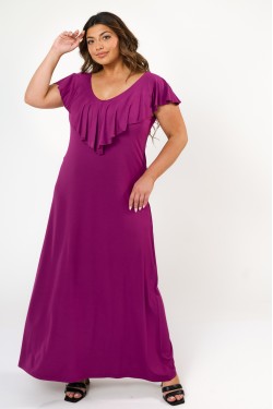 Dress maxi viscose ruffled with criss crossed back violet