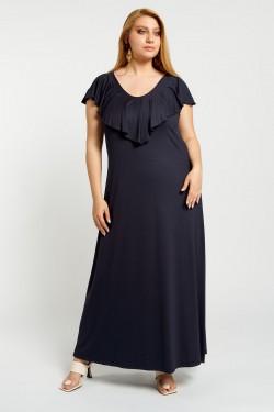 Kleid Maxi Viscose mit Rüschen und uberkreuzten Riemen am Rücken  blau