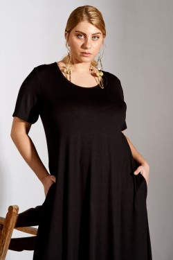 Dress viscose short sleeve with pockets black