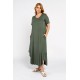 Plus size Kleid Viskose mit kurzem Ärmel und Taschen khaki