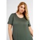 Plus size Kleid Viskose mit kurzem Ärmel und Taschen khaki