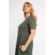 Plus size Kleid Viskose mit kurzem Ärmel und Taschen khaki