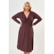 Dress midi elastic viscose long sleeve knot  Brown