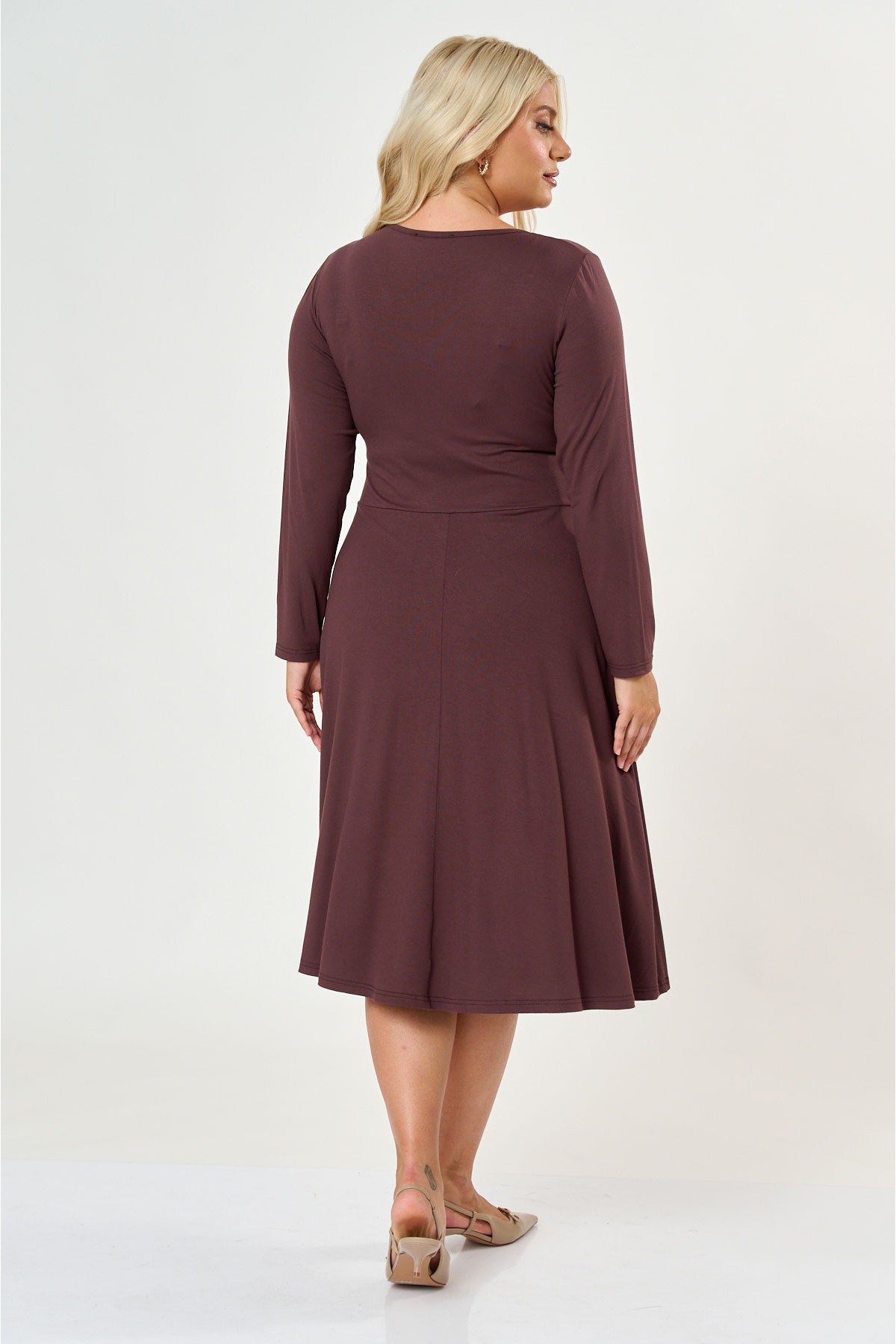 Dress midi elastic viscose long sleeve knot  Brown