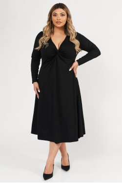 Dress midi elastic viscose long sleeve knot black