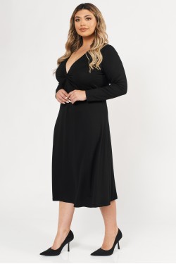 Dress midi elastic viscose long sleeve knot black