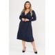 Dress midi elastic viscose long sleeve knot blue