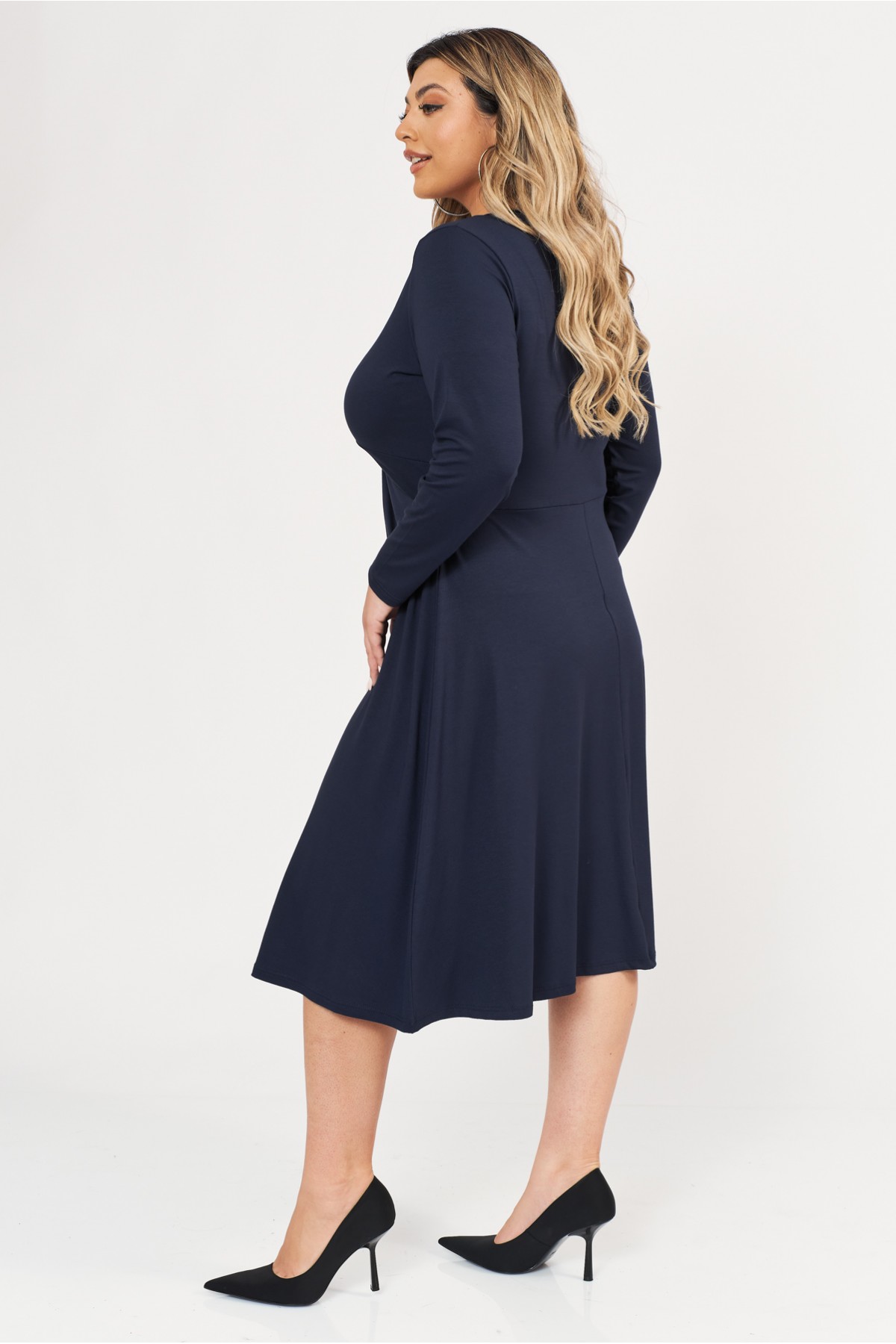 Dress midi elastic viscose long sleeve knot blue