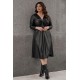 Dress midi elastic leatherette long sleeve knot 