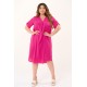 Dress midi v neck wrinkled look fuchsia