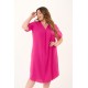 Dress midi v neck wrinkled look fuchsia