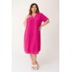 Dress midi v neck wrinkled look fuchsia