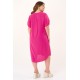 Dress midi v neck wrinkled look fuchsia