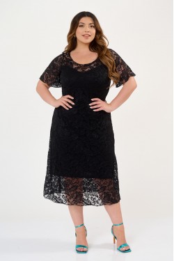 Dress midi pencil elastic lace black 