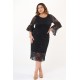 Dress midi pencil line elastic lace with rufled sleeves black 