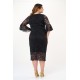 Dress midi pencil line elastic lace with rufled sleeves black 