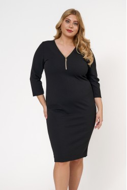 Dress midi V-neck zipper crepe Black