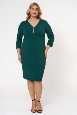 Dress midi V-neck zipper crepe cypressgreen