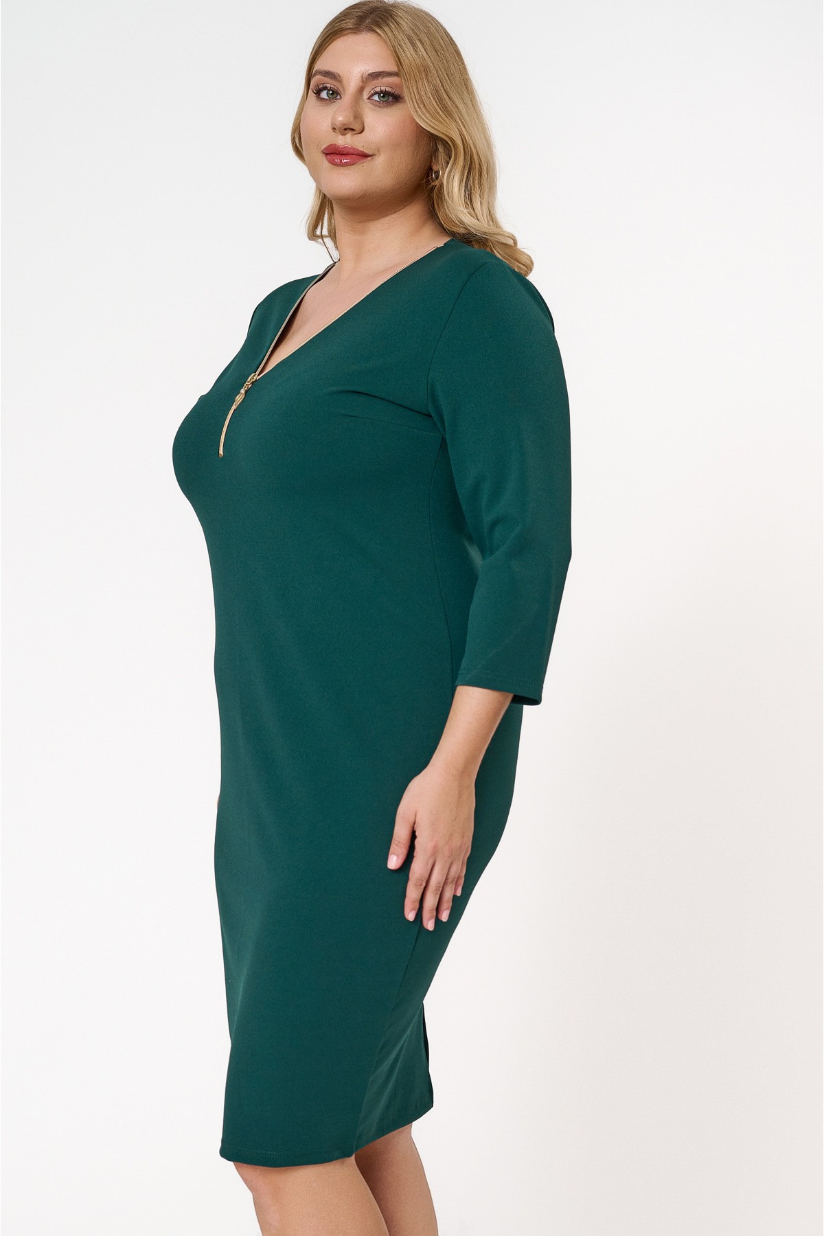 Dress midi V-neck zipper crepe cypressgreen