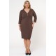 Dress midi V-neck zipper crepe Brown